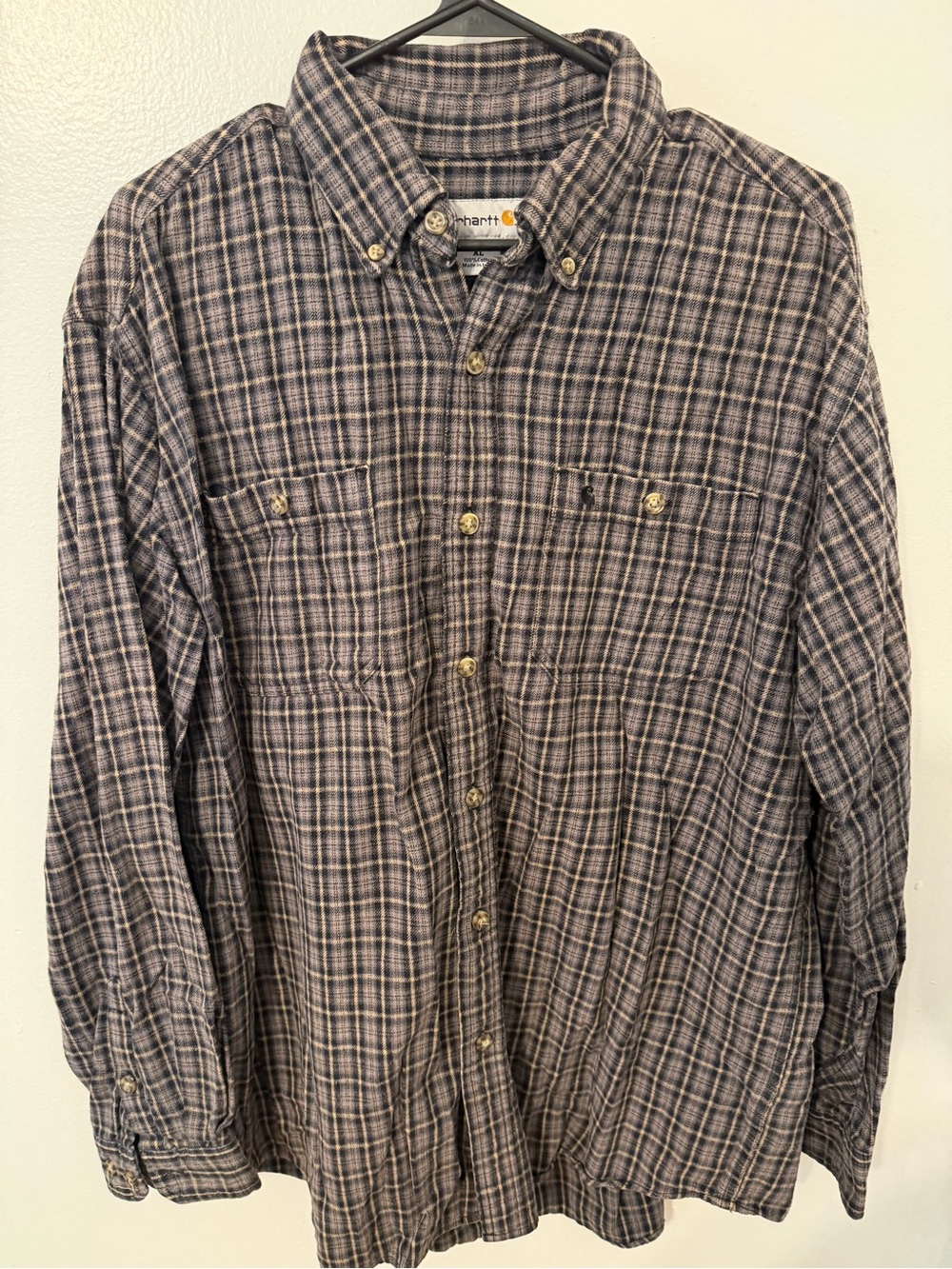 Carhartt Men's Gray Plaid Button-Down Work Shirt